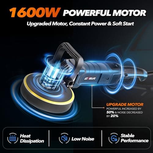 GEVEELIFE Buffer Polisher, 6 Inch/7 Inch 1600W Rotary Car Buffer Polisher Waxer, 7 Variable Speed 1000-3500 RPM, Detachable Handle for Car, Boat Sanding, Polishing, Waxing view 6