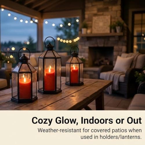 ANGELLOONG Red Flameless Candles with Remote and Timer, Real Wax Flickering Fake Pillar Candles Battery Operated, Electric LED Candle for Bathroom Table Decor Birthday Gifts for Him Her, Set of 3 view 6