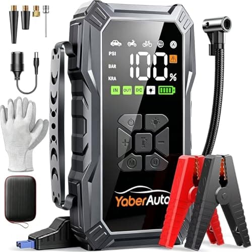YaberAuto 10-in-1 Jump Starter with Air Compressor 6000A 150PSI Car Battery Jump Starter (All Gas/10L Diesel) 12V Jump Box Car Battery Jumper Starter Portable Jumper Cables, 150W DC, Gloves, Lights — image 1