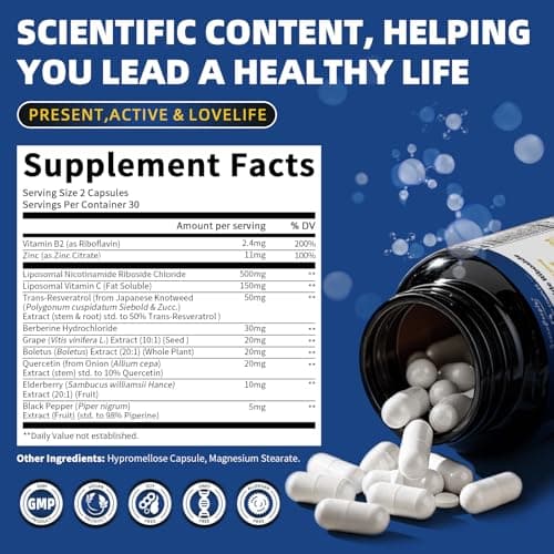 GREENPEOPLE Liposomal NAD Supplement for Women - NAD+ Supplement Nicotinamide Riboside w/Resveratrol, Quercetin & Liposomal Vitamin C for Skin - 60 CT view 2