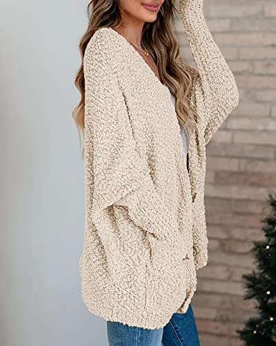 Saodimallsu Womens Chunky Popcorn Cardigan Oversized Cozy Long Sweaters | Trendy Casual,Open Front,Fuzzy Knit,Soft Comfy,Batwing Long Sleeve,Warm Fall Winter,Boyfriend,Daily Wear view 5