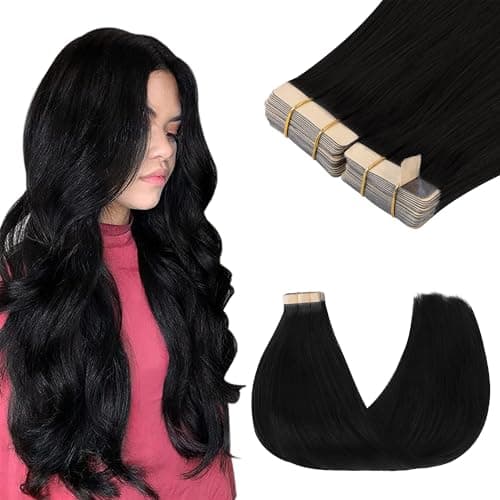 GOO GOO Tape in Hair Extensions Human Hair 20" 40pcs #1 Jet black | 100g, Remy Human Hair, Strong Hold, Long-lasting, Invisible, Daily Wear — image 1