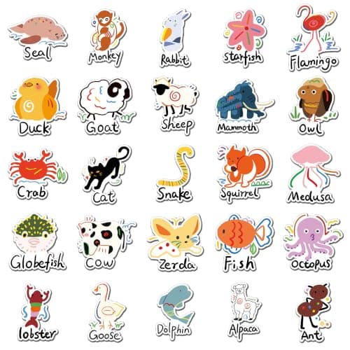 100 Cartoon Animal Stickers with English Words, Colorful Decorative Sticker Set for Boys and Girls Ages 3-12, Kids Video Walkie Talkie Accessories, Video Walkie Talkie Not Included view 2