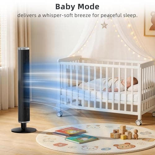 COWSAR 41-Inch Bladeless Tower Fan with Remote, 6 Speeds, 4 Modes, 24H Timer, 60° Oscillation for Bedroom, Office, Kitchen, Black view 5