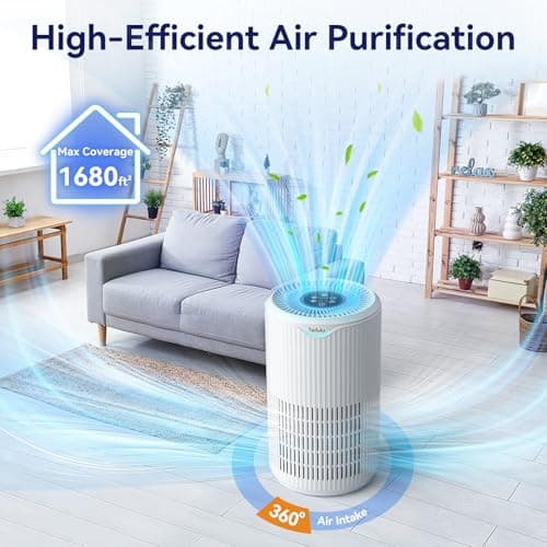 Air Purifiers for Home Large Room Up to 1680 Ft², Tailulu H13 HEPA Air Filter Cleaner, 360° Air Intake & Outlet,Smoke Dust Pollen,15dB Sleep Mode Air Purifiers for Bedroom Living Room, Kitchen, Office view 3