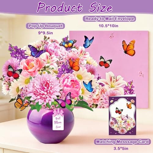 Rayilyn Mothers Day Cards with Music & Lights, 3D Pop Up Greeting Card, Forever Butterfly Bouquet, 9.5 Inch Life Sized, Birthday Gifts for Mom, Women, Wife, Grandma view 4