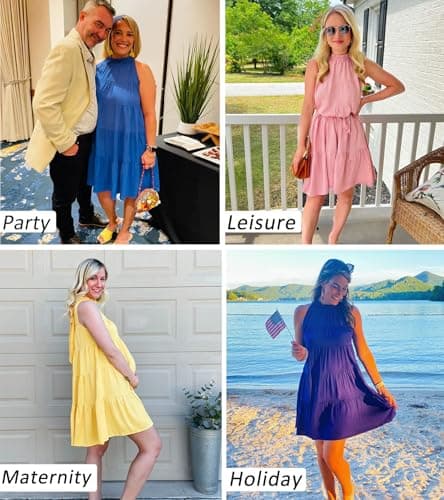 Okiwam Womens Summer Dress 2026 Sleeveless Halter Neck Flowy Mini Sundress Casual Babydoll Spring Beach Vacation Clothes view 6