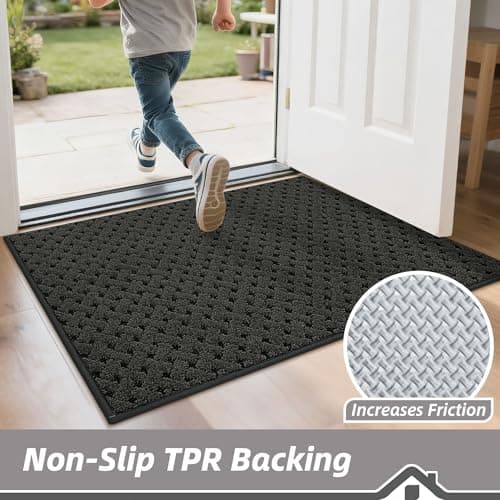 BEQHAUSE Dirt Trapper Door Mat Non-Slip Entryway Rugs Stain Resistant Absorbent Dog Doormats Woven-Look Washable Welcome Floor Doormat For Front Back Door, Dirty Wet Shoes & Paws, 32" x 48", Dark Grey view 4