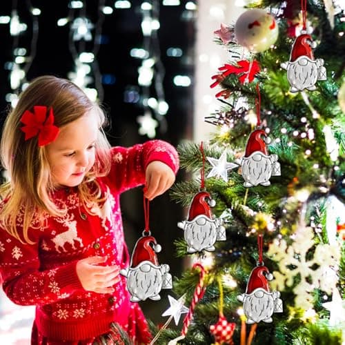 Gnome Christmas Ornaments, Small Gnomes Ornaments for Xmas Tree, Handmade Metal Silver Holiday Ornament, Unique Cute Gnomes Christmas Decorations, Gnome Gifts view 2