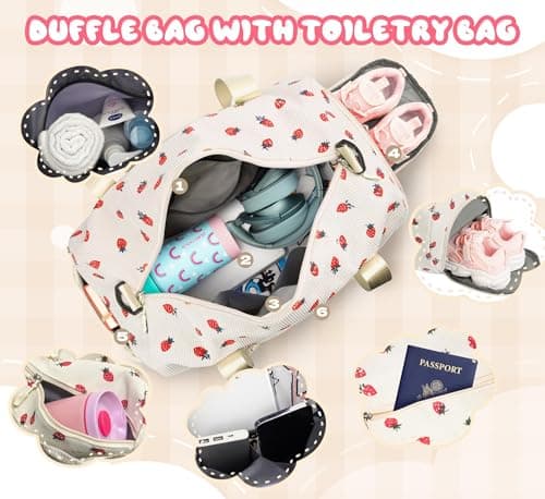 WOOMADA Kids Duffle Bag with Shoe Compartment, Cute Dance Gymnastics Cheer Ballet Overnight Sleepover Weekend Bag, Birthday Gifts for 4 5 6 7 8 9 10 11 12 13 Year Old Tween Teen Girls（beige-S） view 4