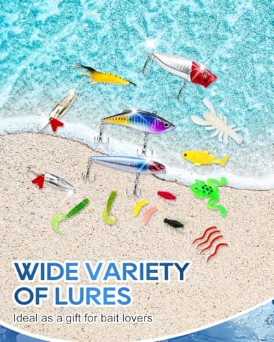 UCEC Fishing Lures Tackle Box with Tackle Included, Fishing Kit with VIBs, Minnows, Frogs, Soft Baits & Hooks, Freshwater Lure Kit for Bass Walleye Trout, Mens Fishing Gifts, Ideal for Father's Day view 3