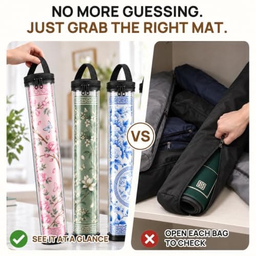 4 Pack 34 In Clear PVC Mahjong Mat Bag，Zipper & Handle | Long mahjong mat storage tube, Foldable Soft PVC, Lightweight Carrying Bag for Board Game Mats & Travel Storage view 3