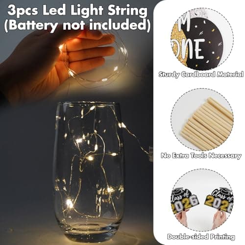 Graduation Decorations 2026 Graduation Party Decorations 32Pcs Black Gold Grad Table Centerpiece Sticks with String Lights for College High School Congrats Grad Party Decor Photo Props view 4