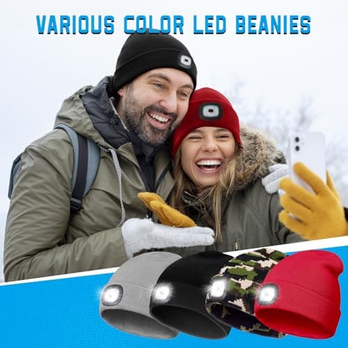 FFIPBGE Valentines Day Gifts for Him, Beanie Hats with Light, USB Rechargeable LED Hand Free Headlamp, Birthday Gifts for Men, Women, and Teens, Ideal for Camping, Hiking, Black view 7