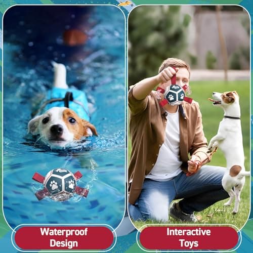 QDAN Dog Toys with Bell Inside, Durable Dog Balls for Tug of War, Outdoor Dog Toys, Squeaky Ball Toy (Blue, 5 inch) view 5