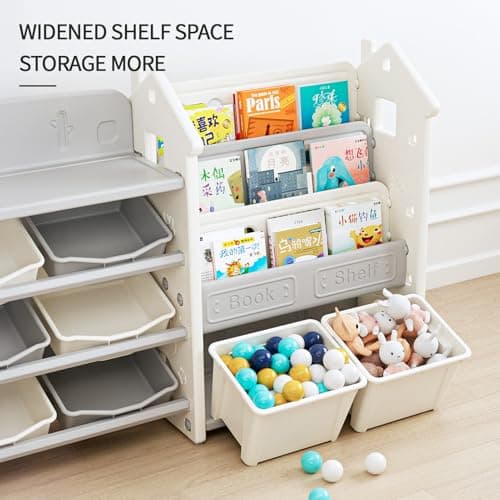 Deer COCO Montessori 3-in-1 Kids Toy Storage Organizer with Bookshelf, 72-Inch Wide Extra Large Toddler Shelf, 13 Bins, Anti-Tip Non-Toxic Plastic, for Living Room, Playroom, Daycare view 5