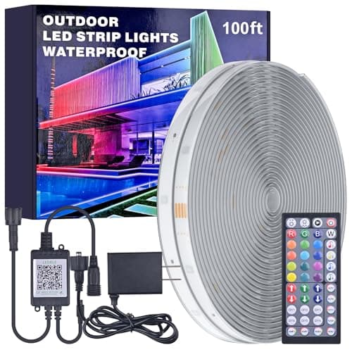 MIHEAL 100FT Outdoor LED Strip Light IP67 Waterproof,Outside RGB Lights with App/Remote Control,Color Changing,Music Sync Rope Light for Balcony,Deck,Rooftop,Garden,Pool — image 1