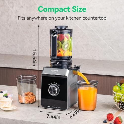 Cold Press Juicer, ORMEO HOME Masticating Juicer Machines with 5.0"Large Feed Chute Fit Whole Vegetables & Fruits, with Pulp Seperation, 99.6% Juice Purity, Quiet Motor, Easy to Clean,BPA Free view 3