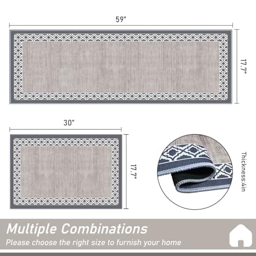 SAIKOOWA Kitchen Mats for Floor,Kitchen Rugs Mat Non Slip Washable Set of 2 PCS, Absorbent Runner Rugs for Kitchen, Front of Sink, 17.3"x 59"+17.3"x 30" Beige Gray view 4