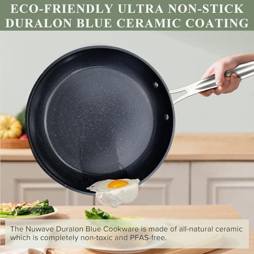 Nuwave Healthy Duralon Blue Ceramic Nonstick Cookware Set, Diamond Infused Scratch-Resistant, PFAS Free, Dishwasher & Oven Safe, Induction Ready & Evenly Heats, Tempered Glass Lids & Stay-Cool Handles view 5