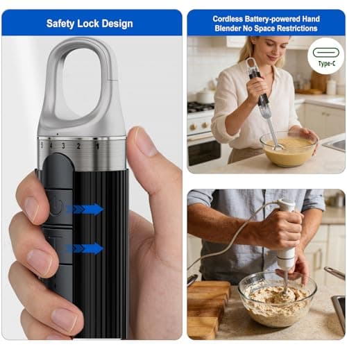 Cordless Immersion Hand Blender with Charging, 4 in 1 Hand Blenders Set,6-Speed Turbo, Wall-Mountable Design, Includes Chopper, Whisk & Frother for Soup, Baby Food & Smoothies (Black) view 3