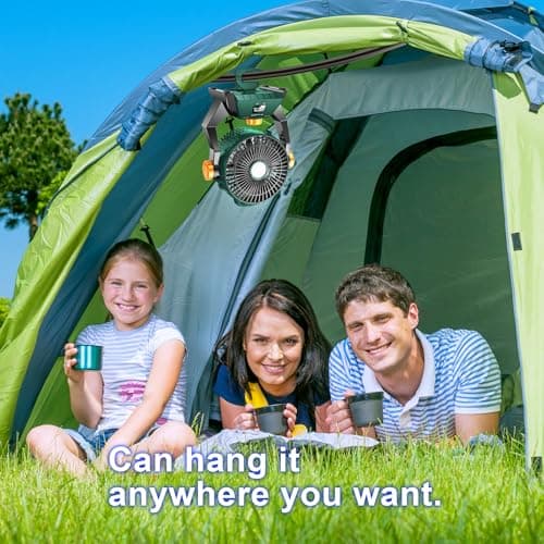 Camping Fan - Rechargeable Portable Battery Powered Camping Fans for Tents with LED Light, Power Display, Timers & 360° Hanging Hook, Ultra Quiet USB Personal Tent Fan for Fishing Travel Home Office view 2