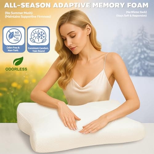 COMFILLOW Cervical Neck Pillow for Pain Relief, All Season Memory Foam Pillow with Dual Height Design & Arm Cradle, Support for Side, Back, Stomach Sleepers view 2