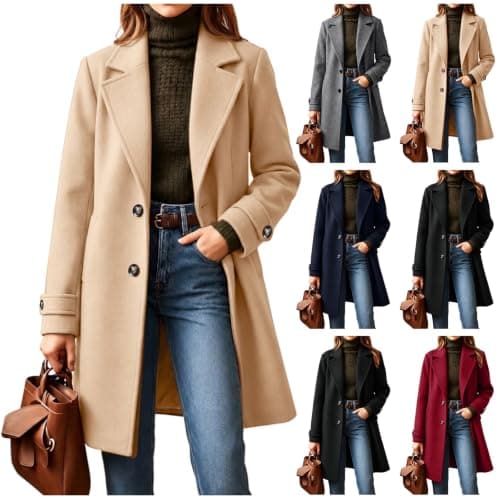Long Trench Coat Women Single Breasted Faux Wool Pea Coats Vintage Jacket — image 1