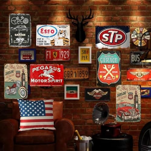 7 Pcs Vintage Metal Tin Garage Signs,Vintage Metal Tin Signs Retro Garage Signs For Men Wall Decorations Old Car Shop Posters Oil And Gas Station Sign Man Cave Decor 8×12 Inch（7pcs） view 5