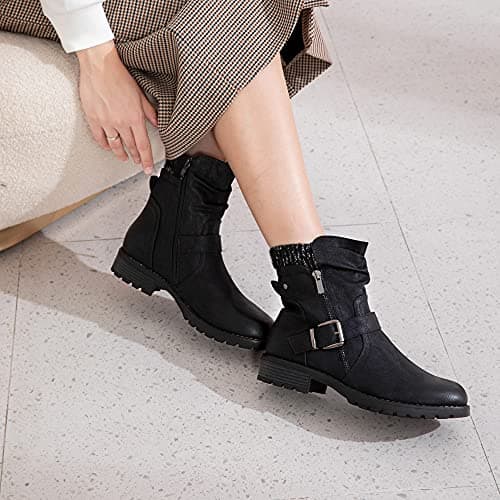 Hawkwell Women's Combat Boots Fashion Side Zipper Buckle Ankle Booties view 2