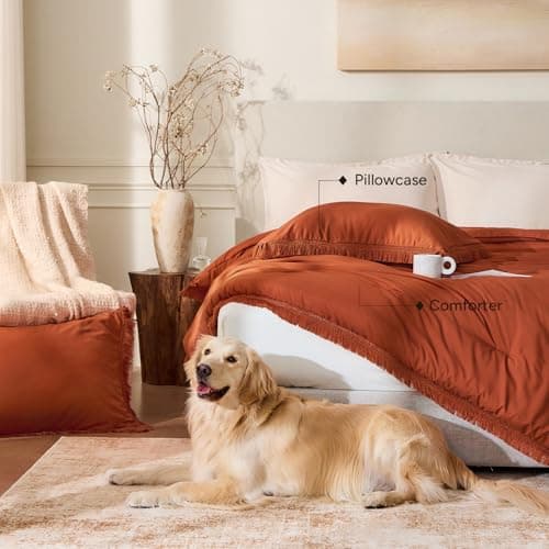 Andency King Size Comforter Set Burnt Orange, 3 Pieces Boho Terracotta Soft Lightweight Bedding Comforter Sets, Rust Tassel All Season Bed Set (104x90In Comforter & 2 Pillowcases) view 5
