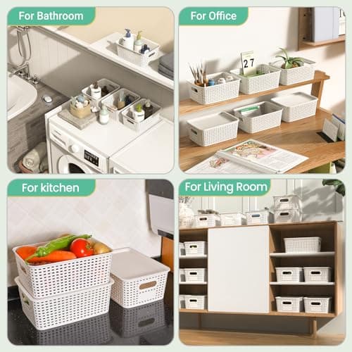 Plastic Storage Baskets with Lid-Plastic Storage Containers Stackable Storage bins: Storage Baskets for Organizing Shelves Drawers Desktop Closet Playroom Classroom Office,8 Pack-White10.2x7.2x4.1Inch view 6