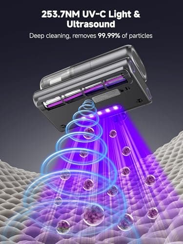 FEPPO Cordless Mattress Vacuum Cleaner, 18Kpa Bed Vacuum with 253.7nm UV-C Light & Ultrasonic Technology, Handheld Vacuums with Dust Sensor & LED Display, 52800 Times/Min High Frequency Tapping view 3