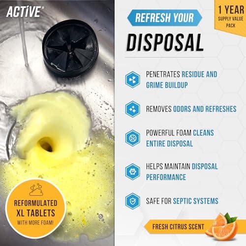 Garbage Disposal Cleaner Deodorizer Tablets - 24 Pack, New Powerful XL Foaming Tablet - Fresh Citrus Foam Sink Garburator Disposer Freshener, Natural Kitchen Drain Cleaning Care - 1 Year Supply view 2