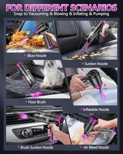EYYA Handheld Vacuum Cordless, 16KPA High Power Portable Car Vacuum Cleaner & Air Duster, Hand Held Vacuum Cordless Rechargeable with Multi-Nozzles & 2 HEPA Filters for Car Home Office view 4