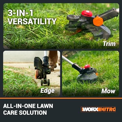 WORX Nitro Cordless String Trimmer & Lawn Edger, 3 in 1 Mini Mower with Brushless Motor, 20V 13" Weed Eater with 90° Pivoting Head, 4.0 Ah Battery & Charger Included, WG173 view 3
