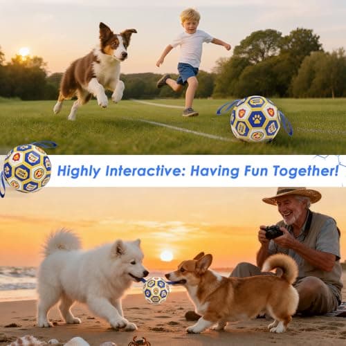 Vivifying Dog Toys Balls, Interactive World Cup Soccer Ball for Small Medium Dogs, Durable PU Enrichment Training Toy with Straps for Indoor and Outdoor Tug-of-War & Playing (6 Inches) view 5