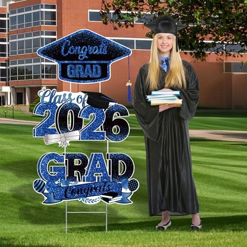 Vivantia Graduation Yard Signs Class of 2026, 3-Pack Blue Congrats Grad Yard Sign with Metal Stakes and Whiteboards for Graduation Party Decorations Outdoor Party Supplies view 1