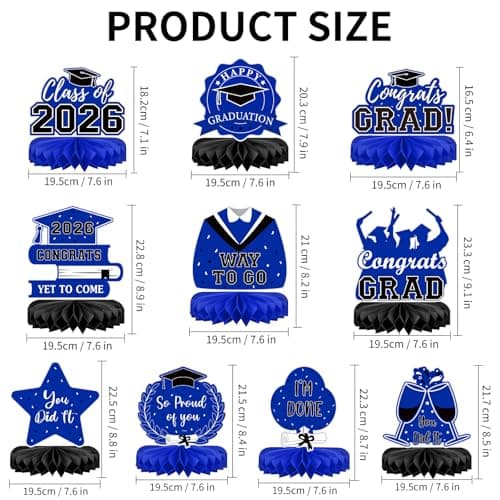 10Pcs Graduation Decorations 2026 Class of 2026 Congrats Grad Table Centerpieces Congratulate Graduation Honeycomb Table Toppers for Graduation Party Supplies 2026 Graduation Party Decorations Blue view 3