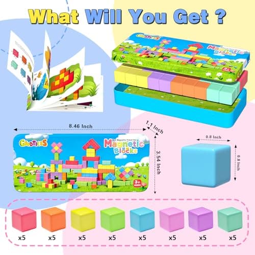 Goodtiles Mini Magnetic Blocks, Travel Outdoor Toys for Kids Ages 3-5 4-8, Magnet Cubes with Iron Box, STEM Montessori Sensory Building Toys, Ideal Gifts for Toddlers Boys Girls Birthday view 2