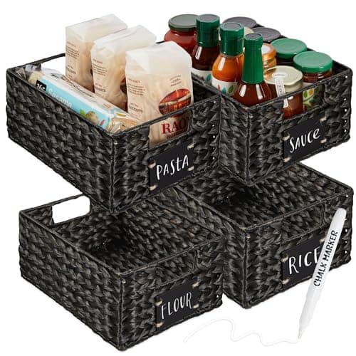 Best Choice Products Set of 4 9x12in Water Hyacinth Pantry Baskets, Woven Organizers w/Chalkboard Label, Chalk Marker - Black view 1
