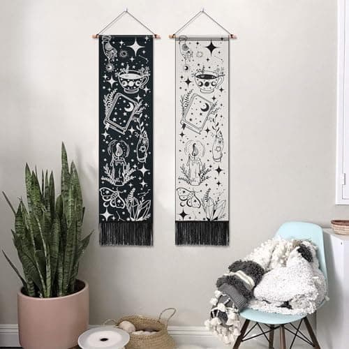 ARTCREATOR Pack of 2 Witchy Black and White Vertical Tapestries - Gothic Aesthetic Long Tapestry for Living Room and Bedroom Wall Decor (12.8 x 51.2 inches) view 6