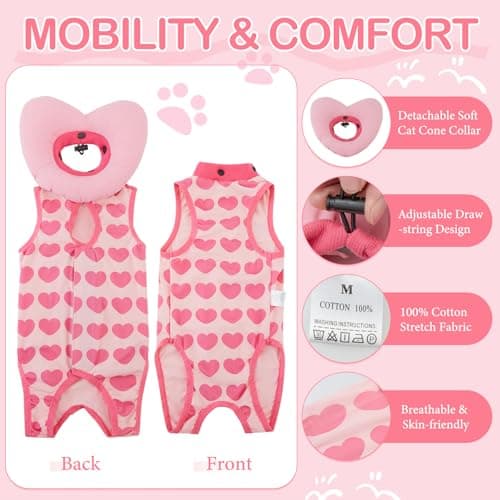 EMUST Recovery Suit for Small Dogs After Surgery, Soft E-Collar Alternative Surgical Wear, Breathable Anti-Licking Post-Op Clothes for Spay, Birth Control & Comfortable Recovery(Heart,L) view 2