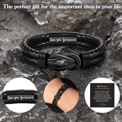 Gifts for Men, Fathers Day Bracelet Gifts for Boyfriend Leather Bracelets for Men Graduation Gift 2026 I Love You Gift for Him Infinity Cuff Bracelets Birthday Christmas Jewelry for Son Grandson Dad Husband view 3