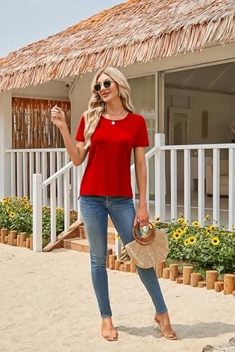 Herou Summer Women Casual Short Sleeve Tops T-Shirts Tees with Side Split view 6