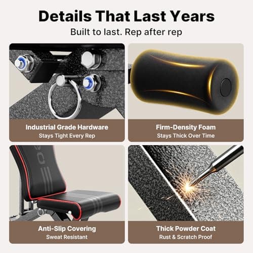 YOLEO Adjustable Weight Bench for Home Gym, ASTM-Certified 827LBS, 98% Pre-Assembled, Foldable Gym Bench with 84 Positions Incline Decline Flat, Wider Seat view 6