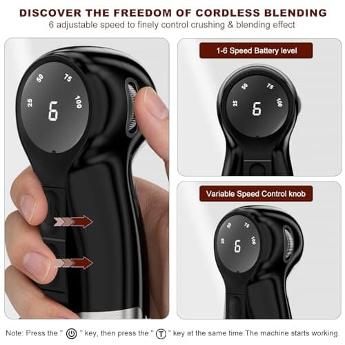 Cordless Immersion Blender Hand Blenders Set,Variable Speed 4 in 1 Stick Emulsifier with Chopper and Whisk for Soup, Baby Food and Smoothies,Black view 5