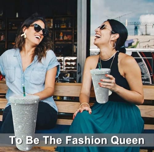 26oz Bling Rhinestone Studded Tumbler with Lid and Straws, Bling Cups Stainless Steel Water Bottle Diamond Glitter Tumbler for Women - Birthday Gifts for Women, Mom,Get Well Soon Gifts (Shiny) view 7