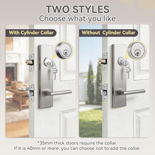 Silmium Heavy Duty Front Door Lock Set, Modern Exterior Door Handle, Non-Handed Entry Door Locksets with Deadbolt, Keyed Alike, Single Cylinder, 250,000+ Cycles, 5-1/2" (140mm) CTC, Satin Nickel view 3