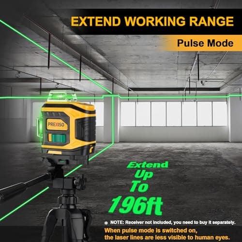 PREXISO Rechargeable 360° Self Leveling Green Laser Level with Tripod, Magnetic Base, Glasses - For Construction, Tile, Home Renovation view 4